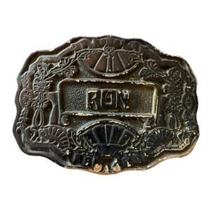 Oden Inc. Solid Brass Belt Buckle Vintage Name RON Estate Western Retro 70s 80s
